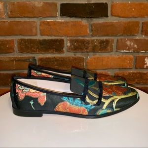 Zara Embroidered Frayed Jacquard Loafers Size 10